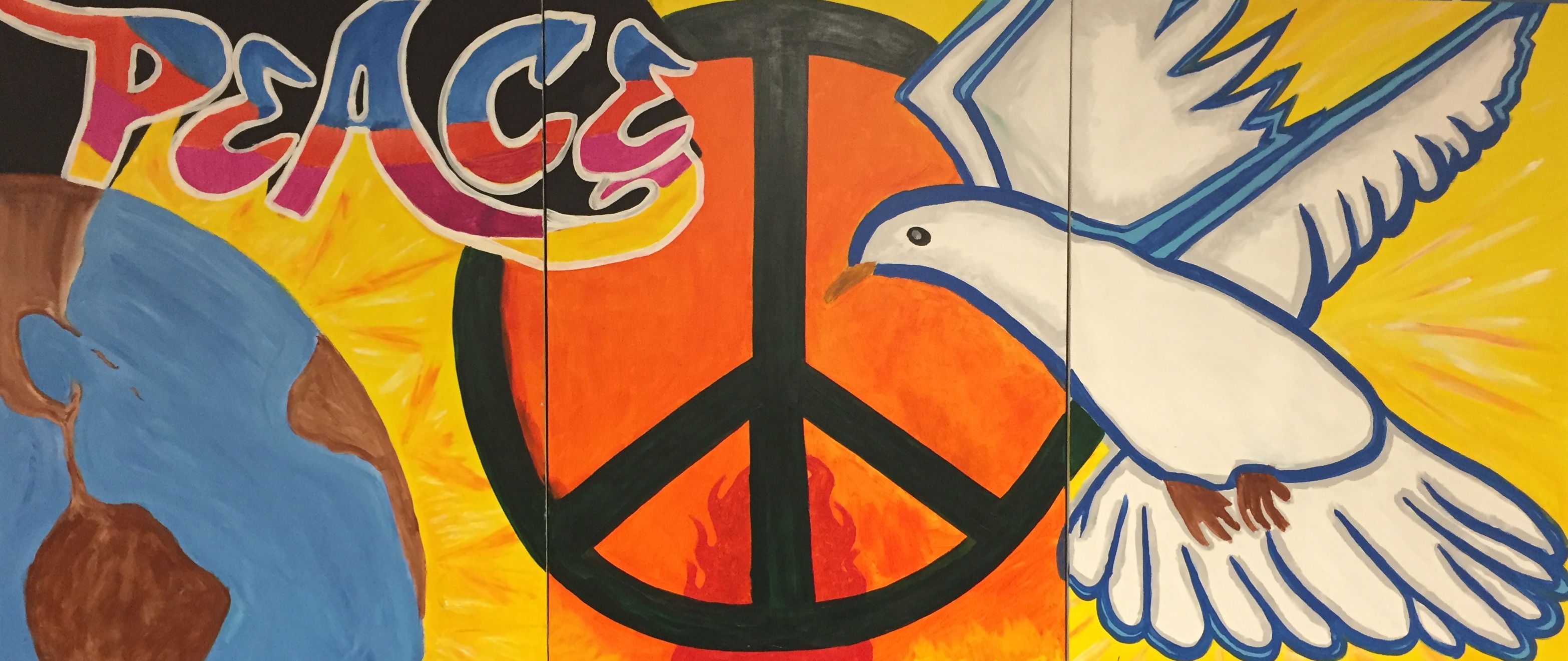 Picture of PEACE PANEL mural created by Rodrigo Carapia and students in three locations
