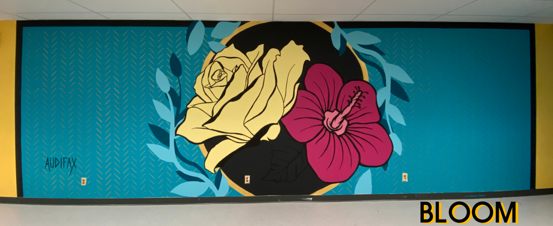 "Bloom" mural by Audifax and teens at Youth Justice & Prevention building in Madison, WI