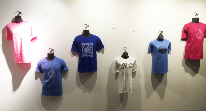 picture of screen printed shirts on display at Air It Out teen art exhibition