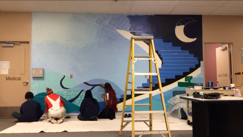"The First Step" mural production process