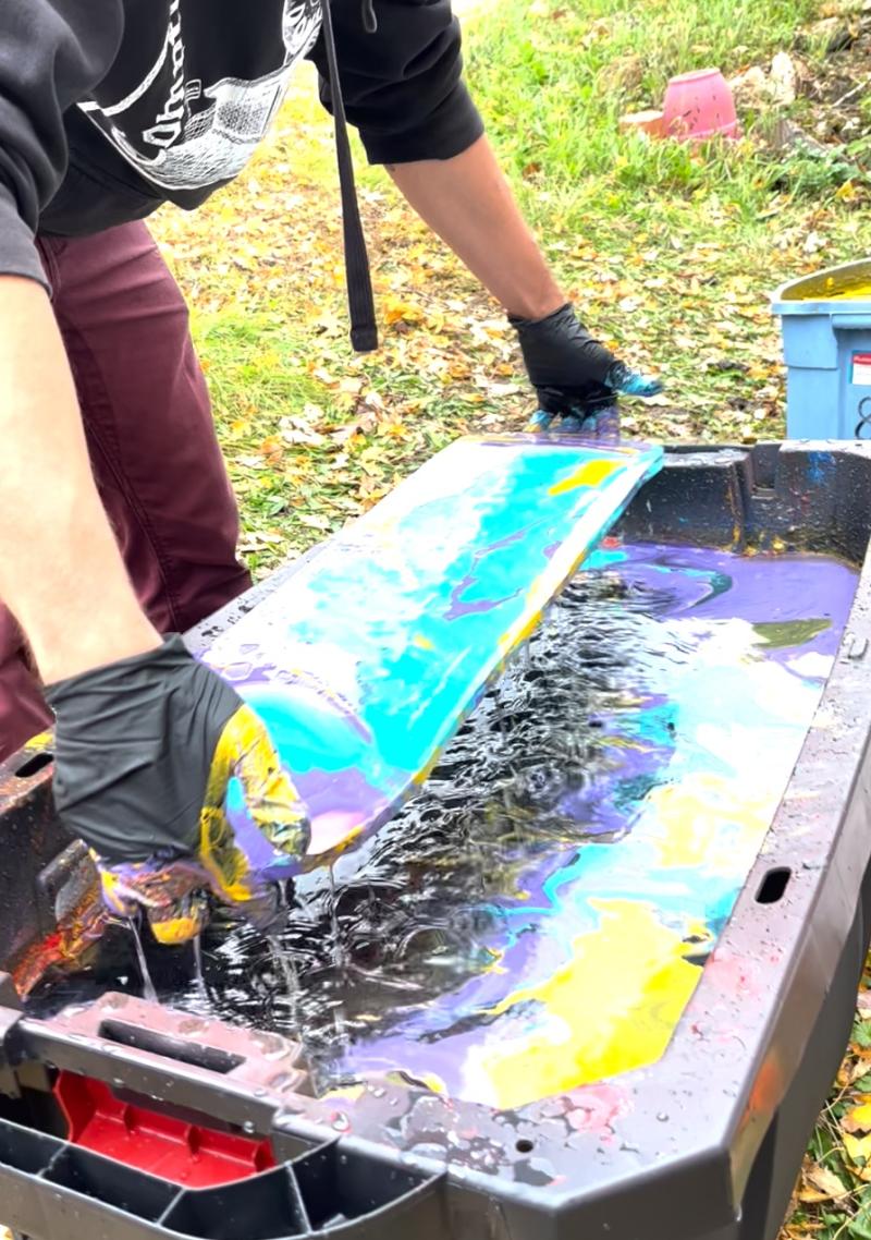 Hydro-dipping a skateboard deck
