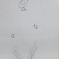 Drawing on canvas of bird and tube 